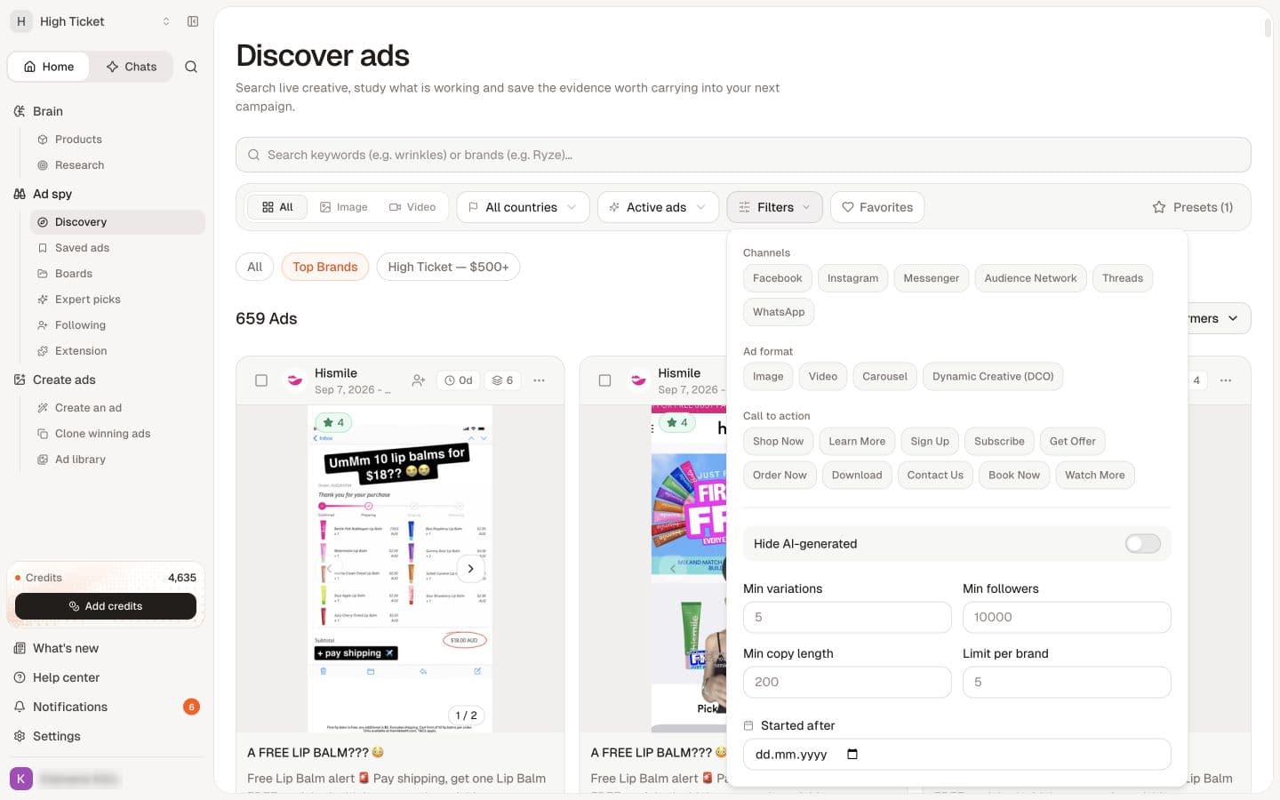 Filters narrows the Discovery results using the controls available in the current workspace.