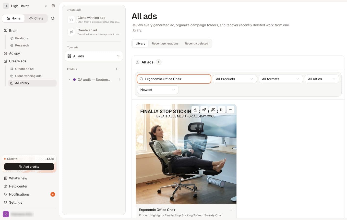 Search the library by product, angle or format to find earlier creative.